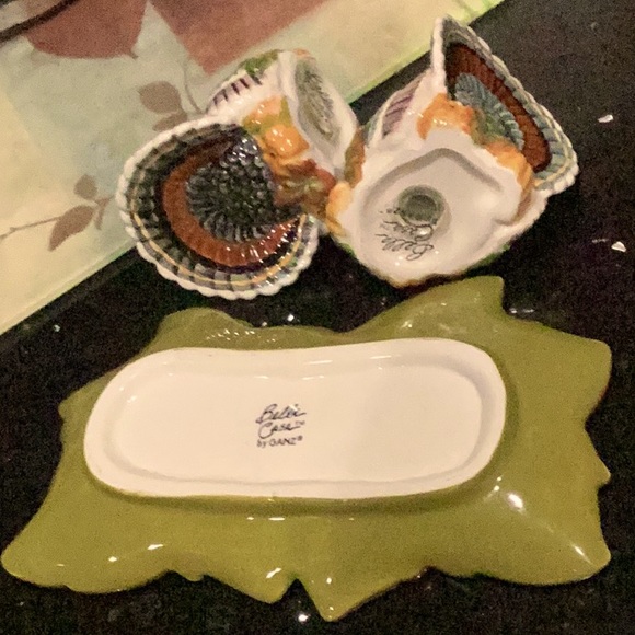BELLA CASA by GANZ CERAMIC PAIR OF TURKEY ON A CERAMIC AUTUMN PLATTER. - Picture 10 of 14